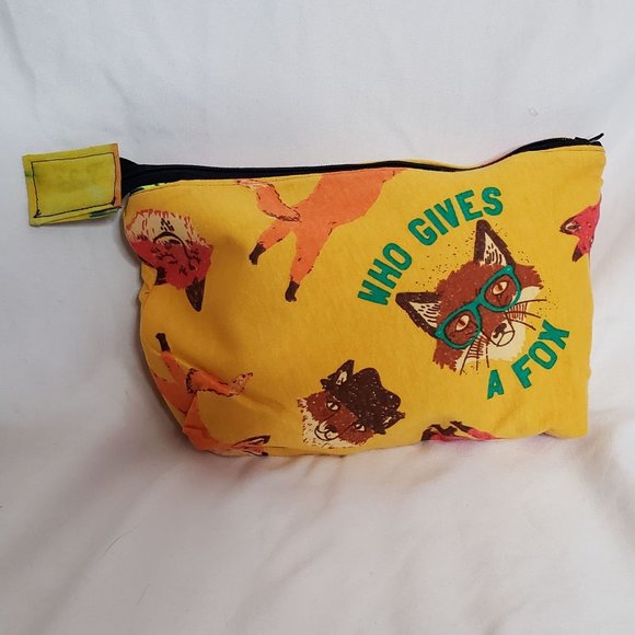 Handmade Zipper Pouch Who Gives A Fox Fabric Leaf Print Lining 9 X 6.5 Inches - Picture 1 of 4